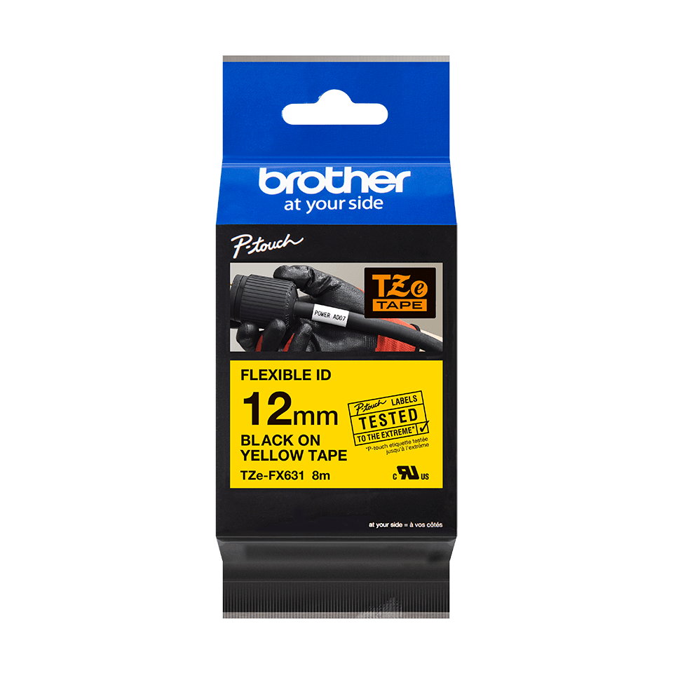 Oriģināla Brother TZe-FX631 uzlīmju lentes kasete – melnas drukas dzeltena, 12mm plata 3